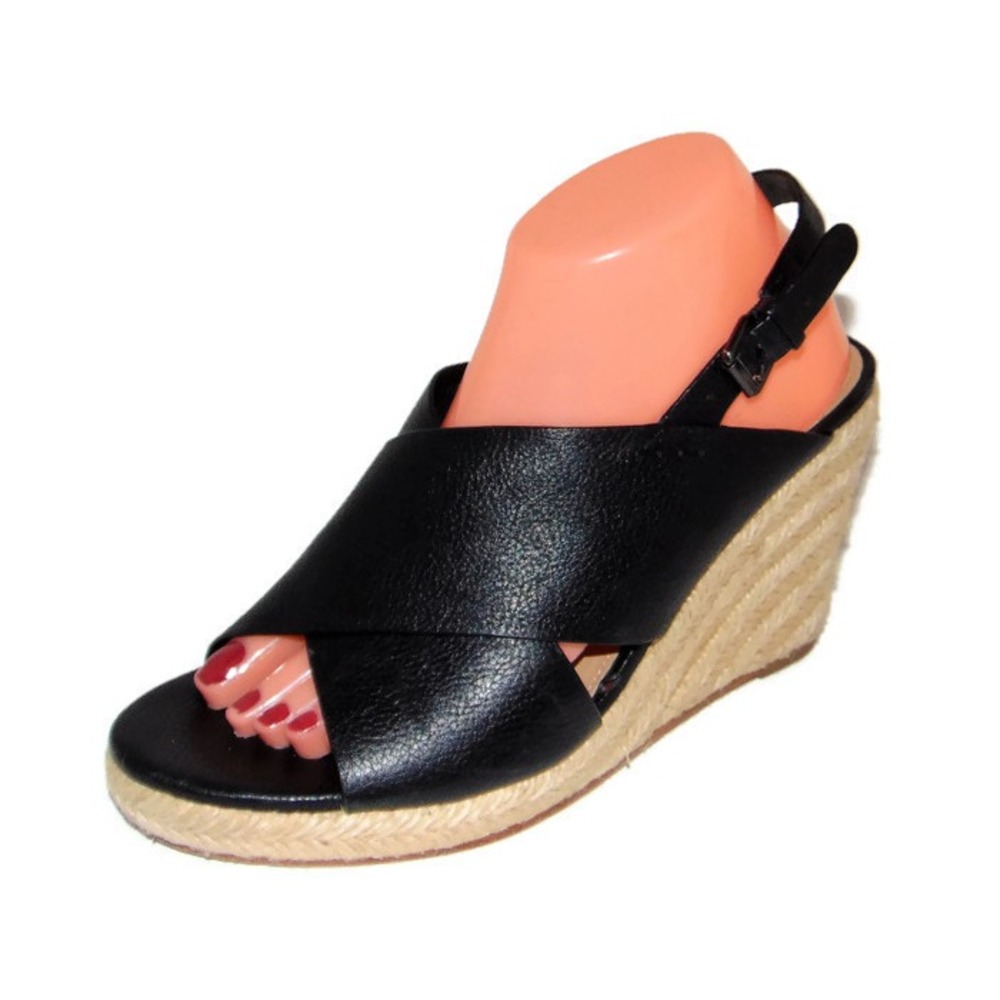 VIA SPIGA 'Rosette' Black‎ Slingback Espadrille Wedge 9.5 MSRP $250